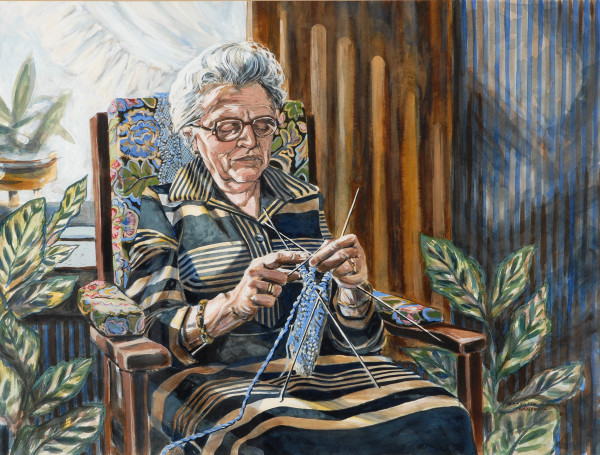 Woman Knitting by Jeanette Campbell