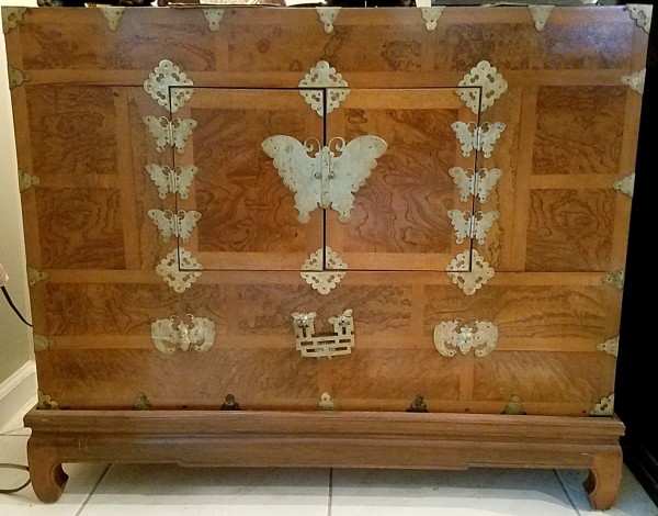 Korean Asian Beryl Wood Butterfly and Bats Wedding Chest w Base - Quantity 2 by Tristina Dietz Elmes