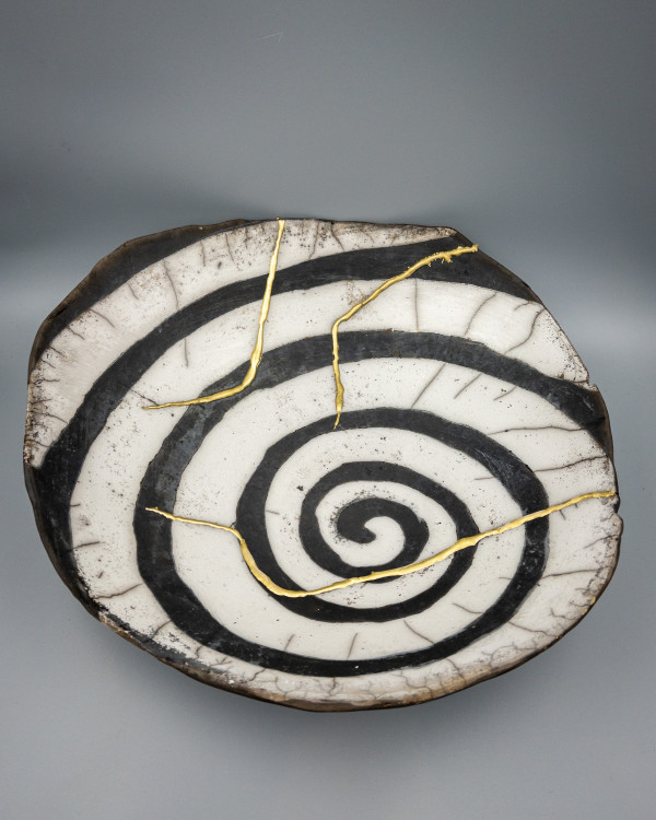 Large Raku Swirly Bowl - 17 by Chris Heck