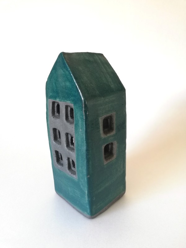 Raku House - teal by Jo Richards Mixed Media Artist